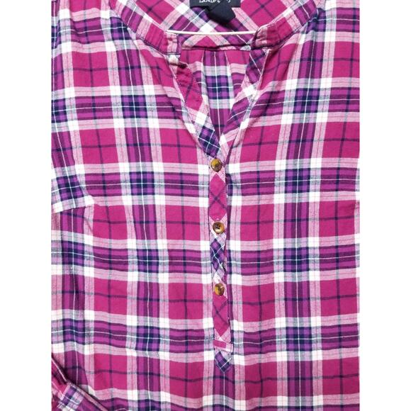 Lands' End Wmns Sz 2 Purple Plaid Long Sleeve Flannel Pullover Cotton Tunic Top - Picture 2 of 9